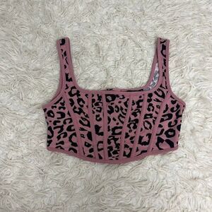 Shein Womens Cheetah Pink & Black Animal Print Crop Corset Sexy Top Size 6